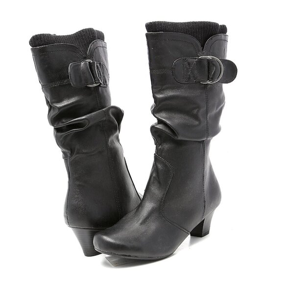 Jessica RUCKLES Deadstock Vegan Leather Slouch Boots Y2K Brown Tall Zipper - Picture 2 of 9